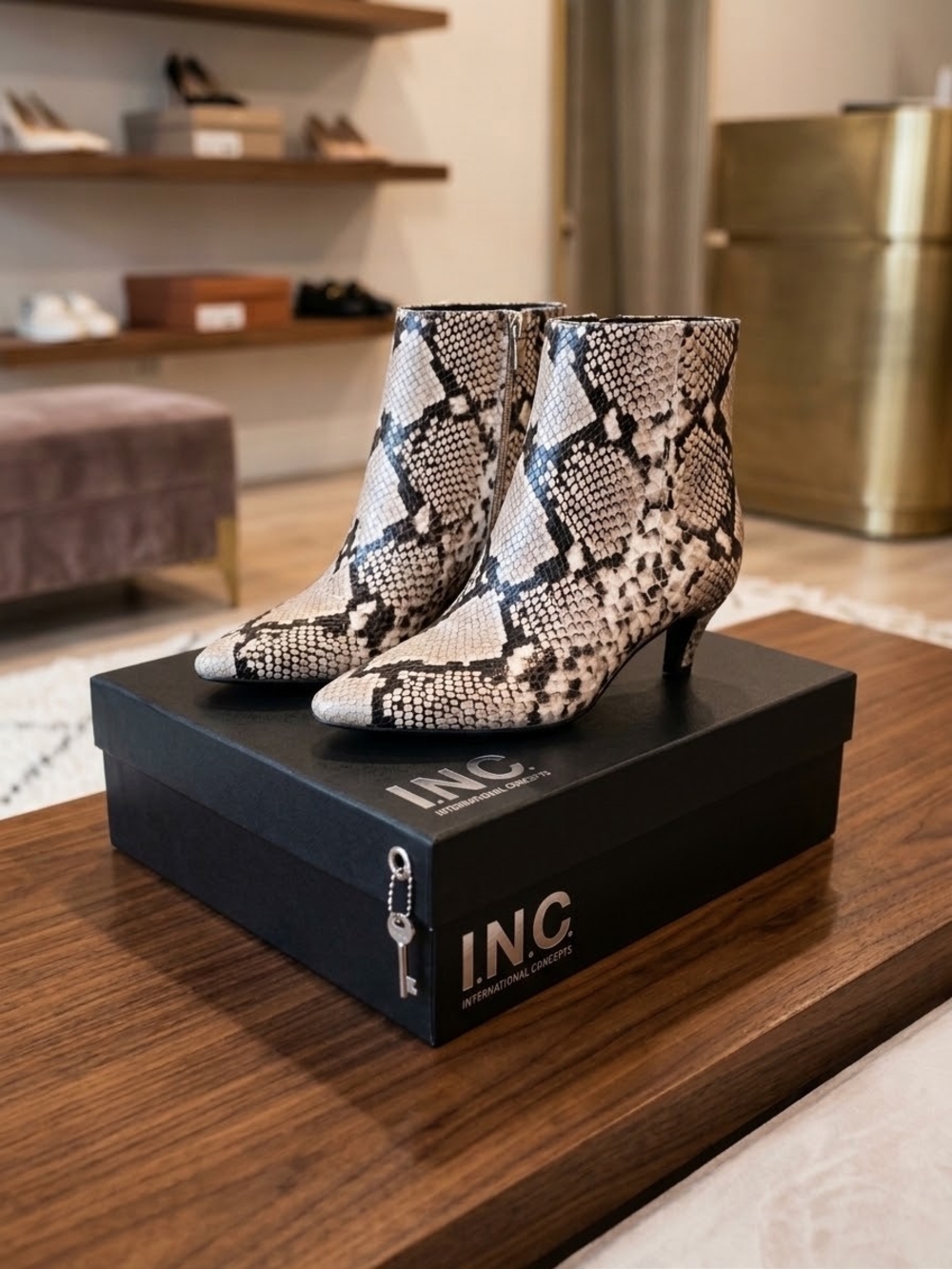I.N.C. International Concepts Snake Print Ankle Boots in Brown & Black Like New